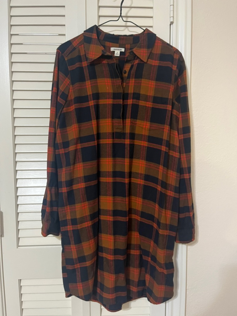 Goodthreads Plaid Button-Front Shirt Dress in Navy, Rust & Brown